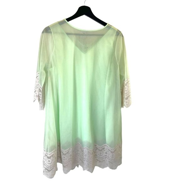Vintage 50s Sears Green Lace Sheer Babydoll Nightgown and Robe Medium - Picture 5 of 9